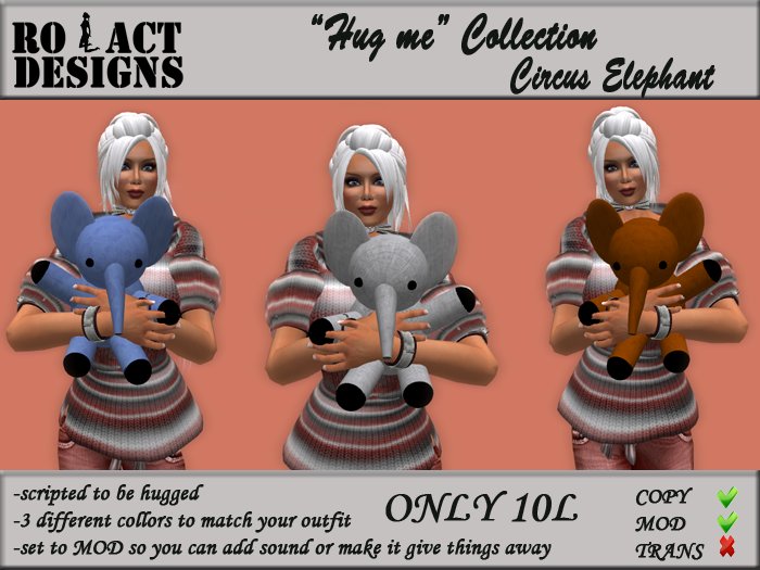 ..::RO!ACT::..DESIGNS "Hug Me" Circus Elephant - 3 colors pack (grey, blue and brown)