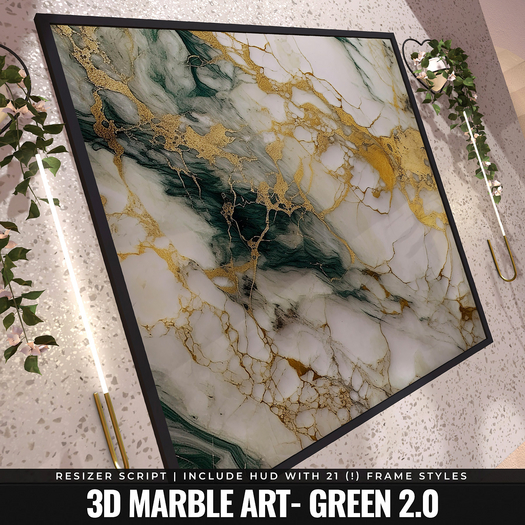 [YAN] Modern square frame - green 3d marble 2.0