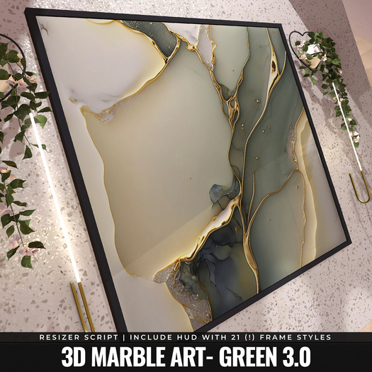 [YAN] Modern square frame - green 3d marble 3.0