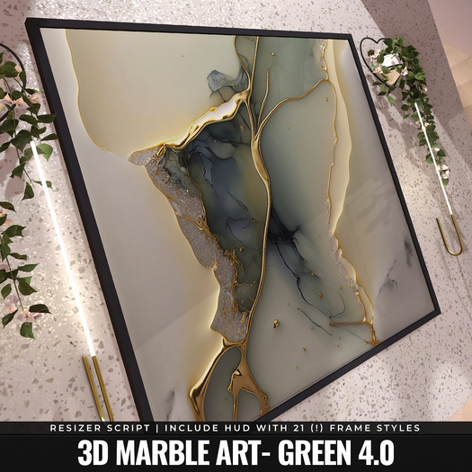 [YAN] Modern square frame - green 3d marble 4.0