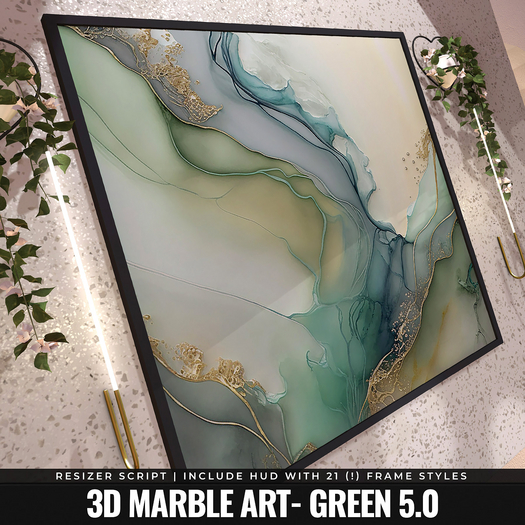 [YAN] Modern square frame - green 3d marble 5.0