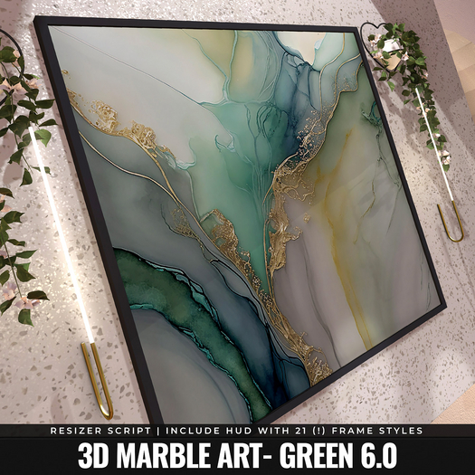 [YAN] Modern square frame - green 3d marble 6.0