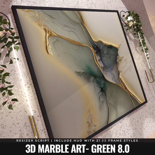 [YAN] Modern square frame - green 3d marble 8.0