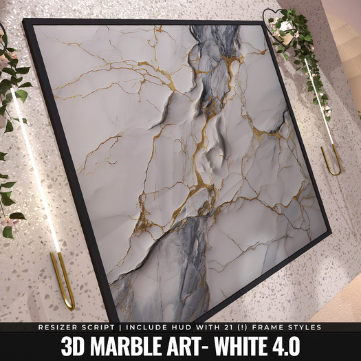 [YAN] Modern square frame - white 3d marble 4.0
