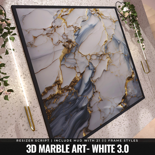 [YAN] Modern square frame - white 3d marble 3.0