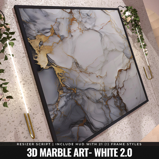 [YAN] Modern square frame - white 3d marble 2.0