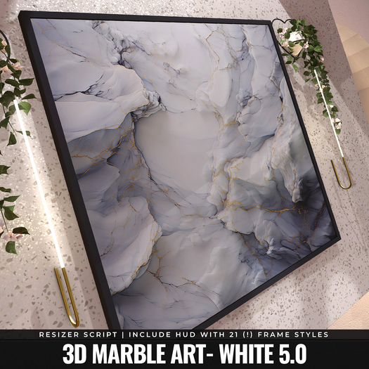 [YAN] Modern square frame - white 3d marble 5.0