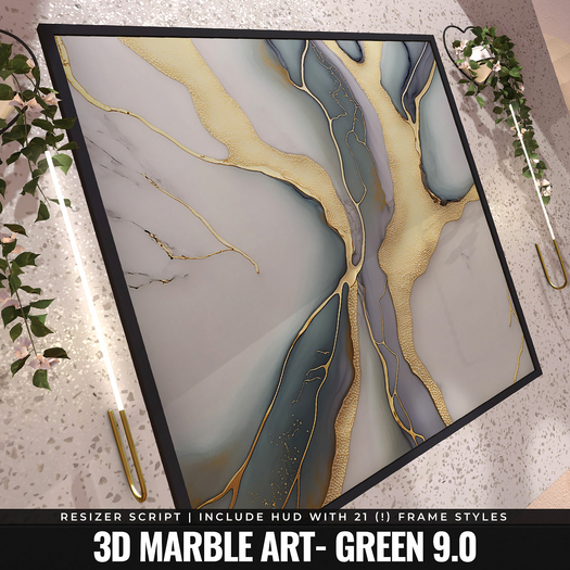 [YAN] Modern square frame - green 3d marble 9.0