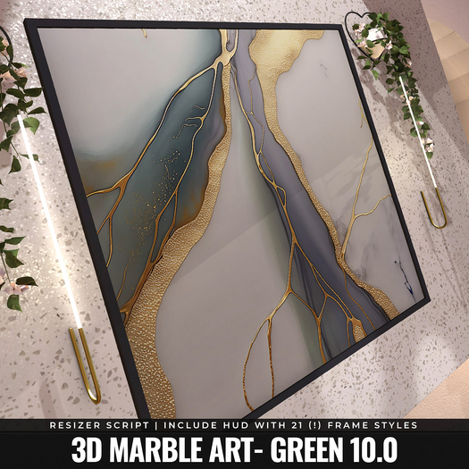 [YAN] Modern square frame - green 3d marble 10.0