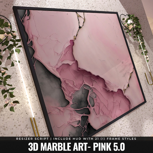 [YAN] Modern square frame - pink 3d marble 5.0