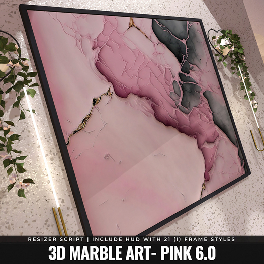 [YAN] Modern square frame - pink 3d marble 6.0