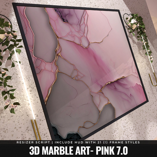 [YAN] Modern square frame - pink 3d marble 7.0 