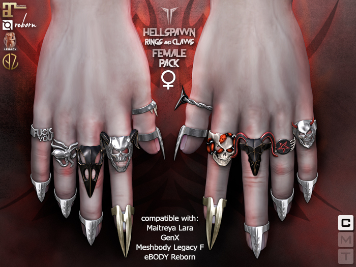 **RE** Hellspawn Rings & Claws - FEMALE PACK - Maitreya, Meshbody, GenX, eBODY