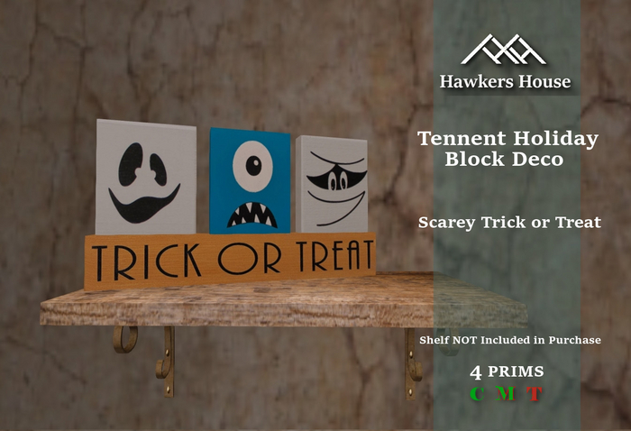*HH* Tennent Holiday Block Decor Scarey Trick or Treat