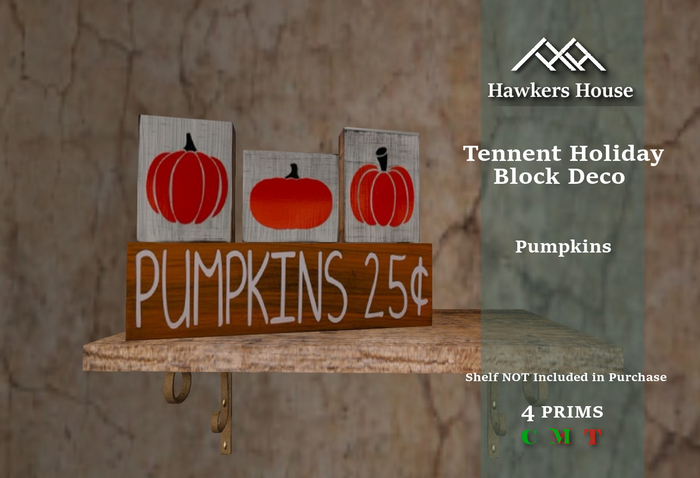 *HH* Tennent Holiday Block Decor Pumpkins