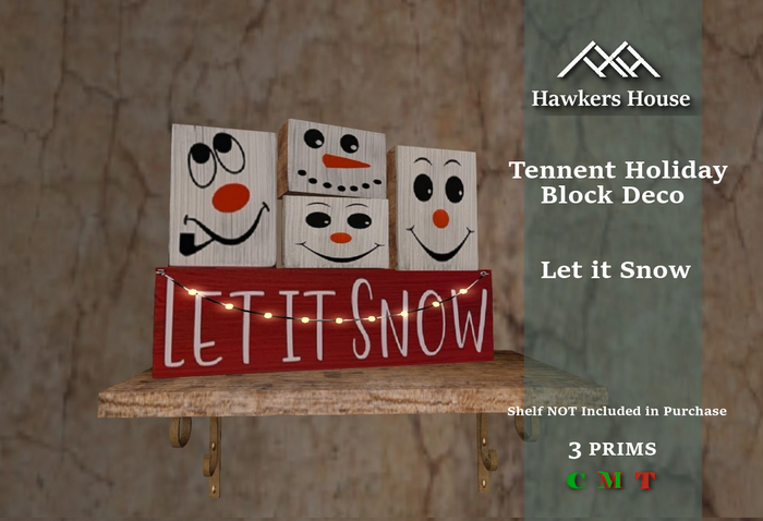 *HH* Tennent Holiday Block Decor Let it Snow