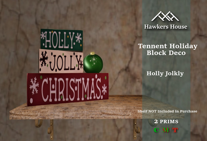 *HH* Tennent Holiday Block Decor Holly Jolly