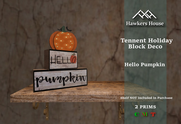 *HH* Tennent Holiday Block Decor Hello Pumpkin