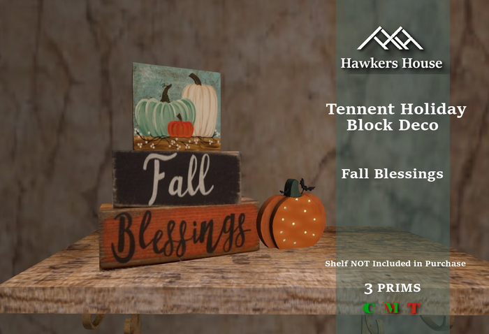 *HH* Tennent Holiday Block Decor Fall Blessings