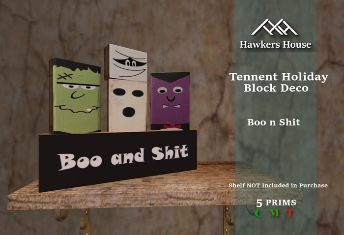 *HH* Tennent Holiday Block Decor Boo and Shit