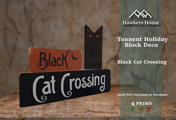 *HH* Tennent Holiday Block Decor Black Cat Crossing