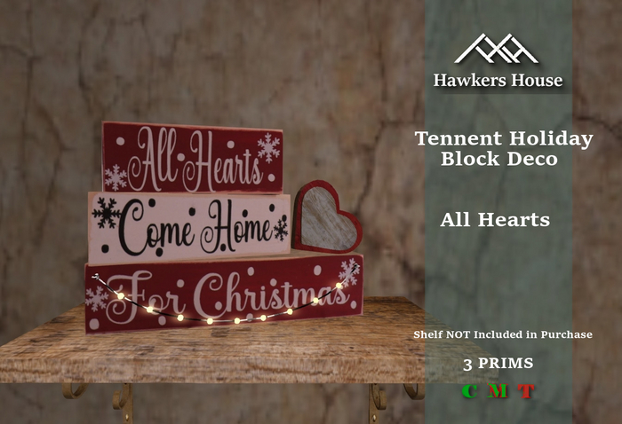 *HH* Tennent Holiday Block Decor All Hearts