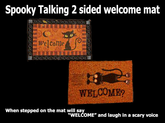 Spooky talking  double sided welcome mat - Black Kitty Cat
