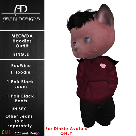 Meowda Hoodie OutFit - Redwine