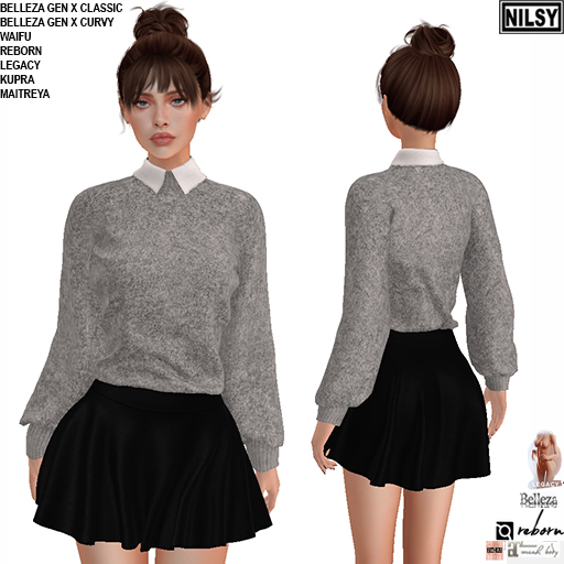 WOOL SWEATER WITH SHIRT&SKIRT,MESH BODY