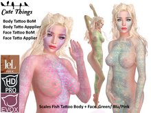 [CT] Scales Fish Body + Face Tattoo - Green/Blu/Pink - BoM - EvoX Lelutka - Catwa HDPro - Classic - Appie - DEMO