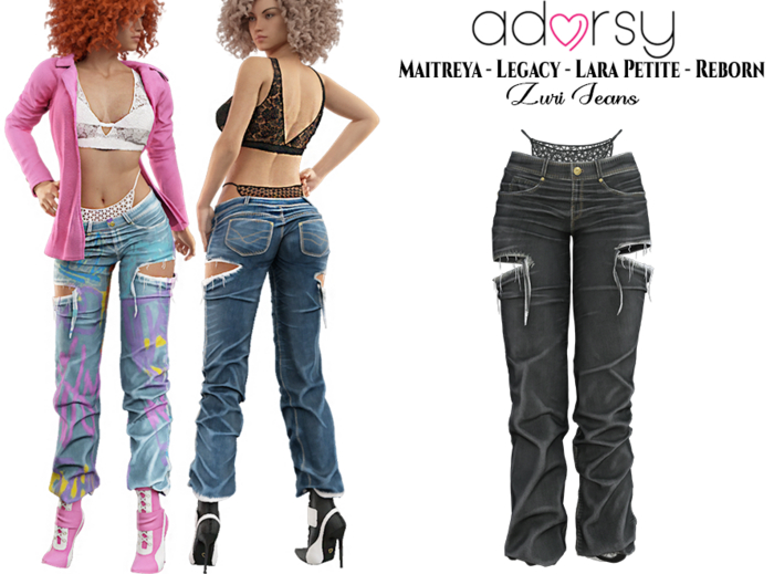 adorsy - Zuri Denim Pants Black - Maitreya/Legacy/Lara Petite/Reborn-Juicy