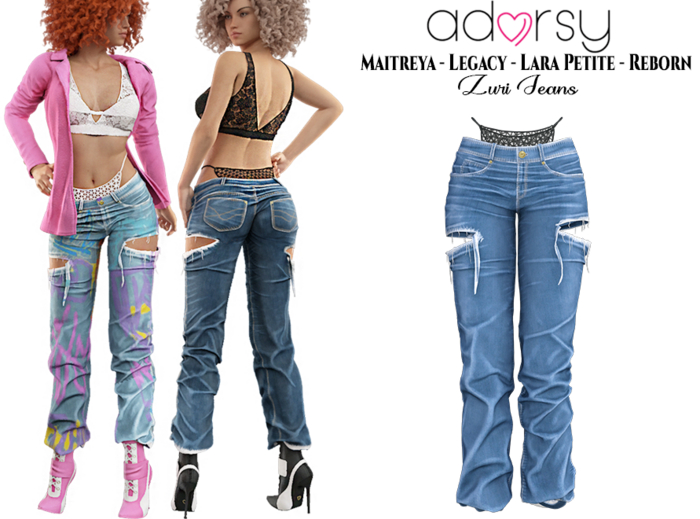 adorsy - Zuri Denim Pants Blue - Maitreya/Legacy/Lara Petite/Reborn-Juicy