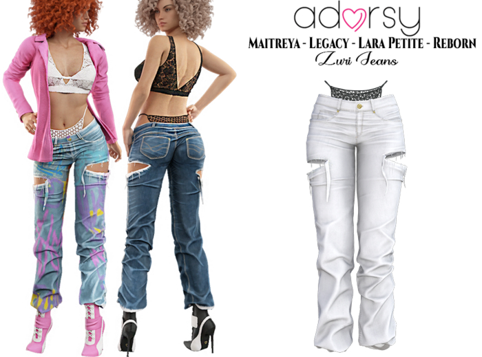 adorsy - Zuri Denim Pants White - Maitreya/Legacy/Lara Petite/Reborn-Juicy