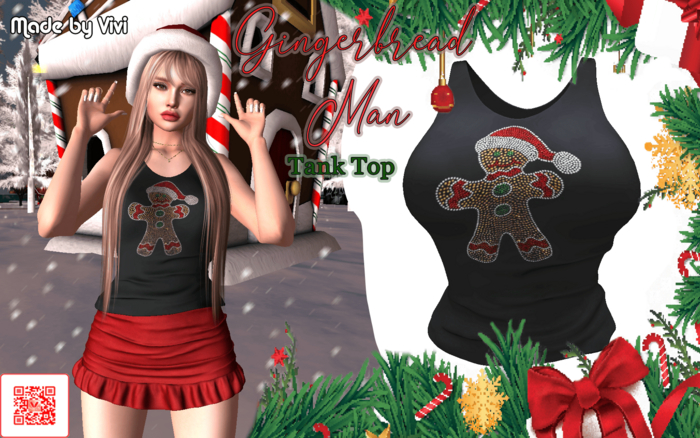 GIFT Tank top  Rhinestone Gingerbread man -Vivi