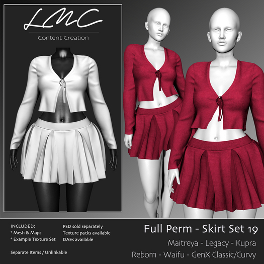 DEMO - LMC Mesh - Skirt Set 19 - 2 Piece Cardigan and Pleated Skirt Maitreya, Legacy, Reborn, Waifu, Kupra, GenX,