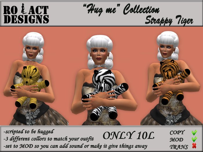 ..::RO!ACT::..DESIGNS "Hug Me" Strappy Tiger - 3 color pack (white, brown and yellow)