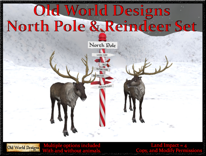 Old World Designs North Pole Sign and Reindeer Christmas Decoration Set