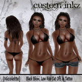 Custom iNKZ - Nicolette Black Bikini, Low Rise Cut Offs & Tattoo!