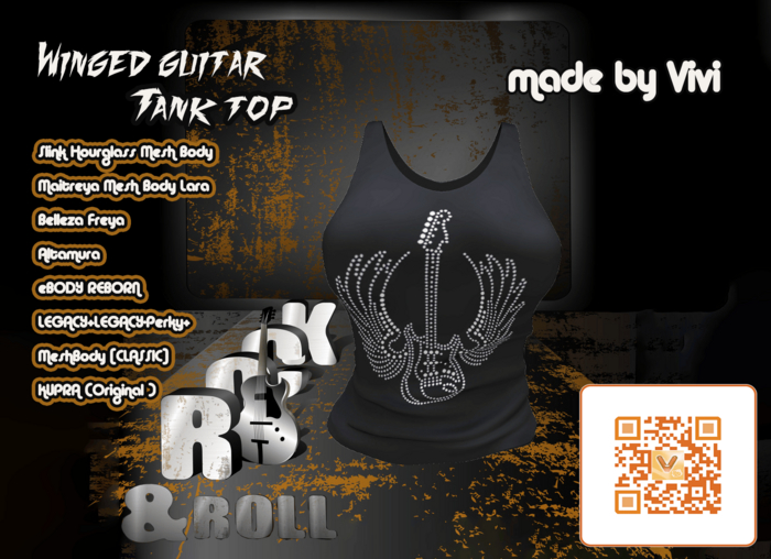 Tank top Rhinestone winged guitar -Vivi