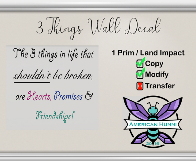 {ah} Wall Decal - 3 things