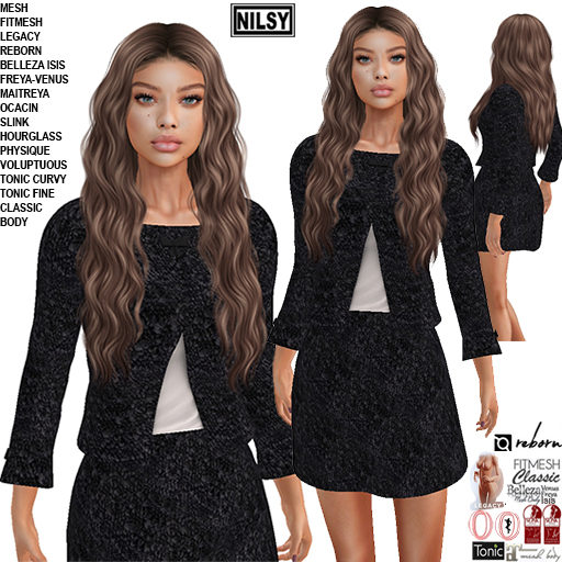 BOUCLE JACKET&SKIRT,CL&MESH BODY