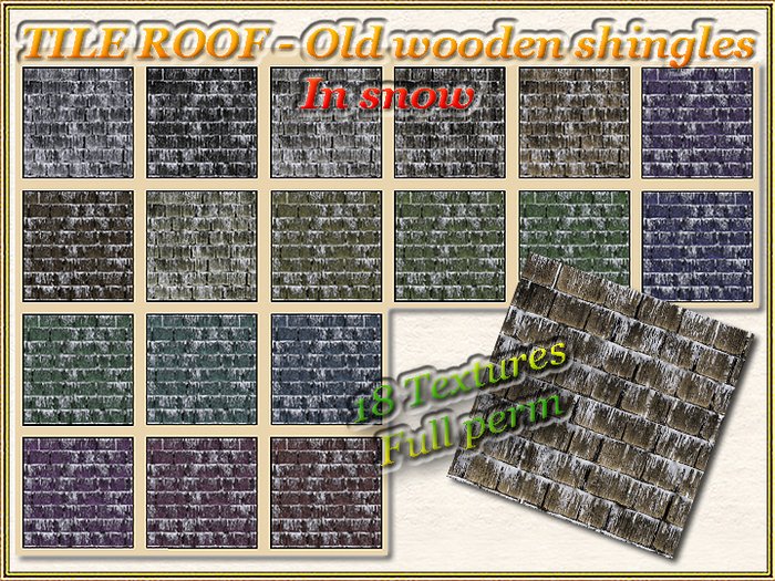 TILE ROOF - Old wooden shingles In snow Set (18 Textures)