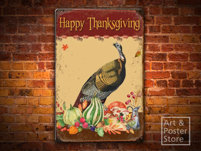 Happy Thanksgiving | Metal Style Wall Sign 