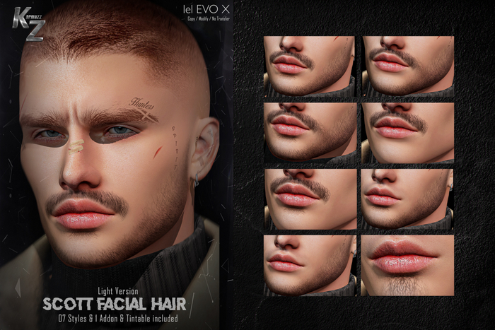 KARMAZZ Scott Facial Hair - 07 Styles & 1 Addon & Tintable - Light Version