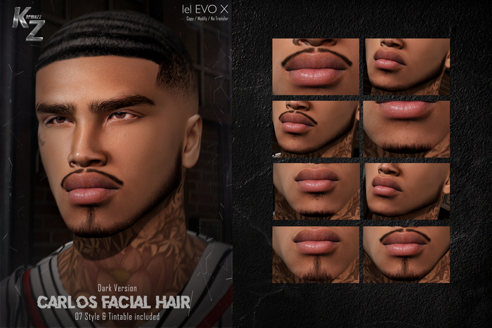 KARMAZZ Carlos Facial Hair - 07 Style & Tintable - EVOX - Dark Version