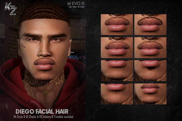 KARMAZZ Diego Facial Hair - 4 Style & 3 addons - EVOX