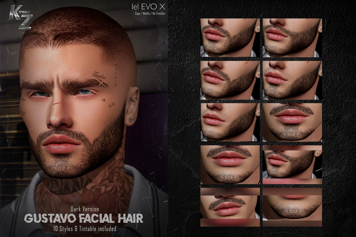 KARMAZZ Gustavo Facial Hair - 10 Style & Tintable included - Dark Version