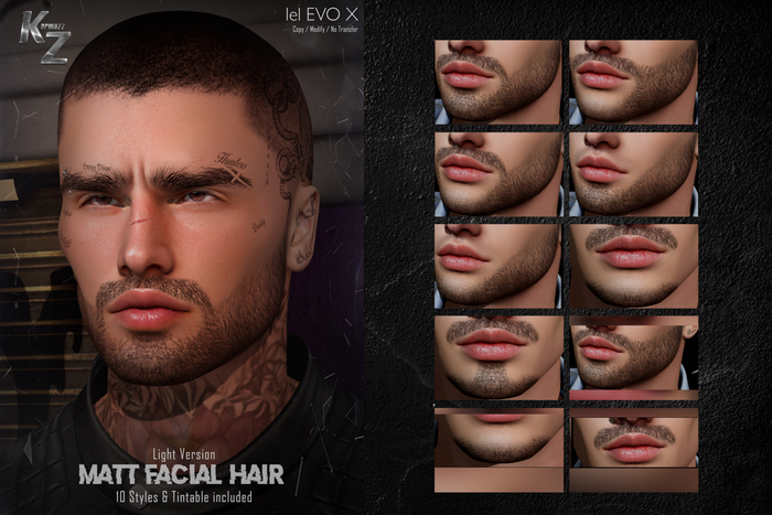 KARMAZZ Matt Facial Hair -10 Styles & Tintable included - Light Version
