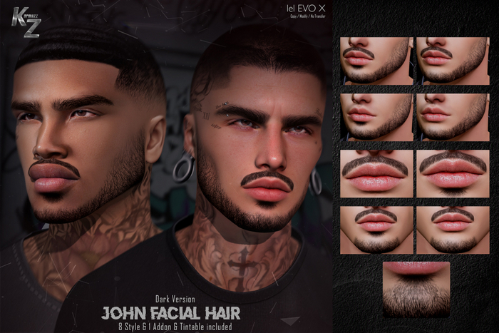 KARMAZZ John Facial Hair - 8 Style & 1 Addon & Tintable - Dark  Version