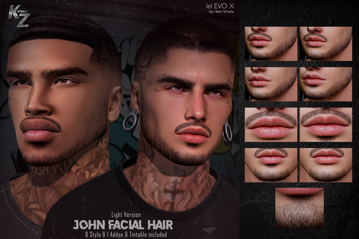 KARMAZZ John Facial Hair - 8 Style & 1 Addon & Tintable - Light Version